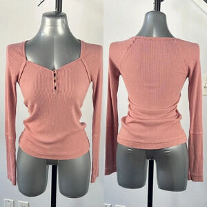 3/$15 Pink Casual comfort button up v neck long sleeve size extra small